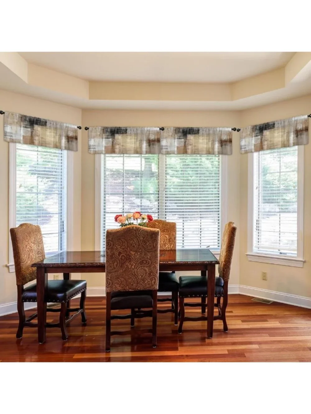 4 Pack Modern Brown Abstract Blackout Valances for Living Room & Kitchen, 52x18